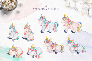 Unicorns. Watercolor Set