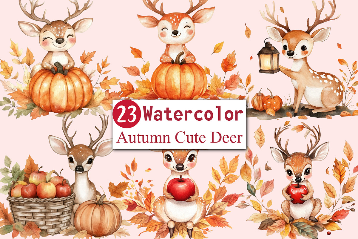Autumn Cute Deer Sublimation Clipart, an Illustration by CitraGraphics (Photo 1 of 6)