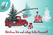 Set of sketch Christmas tree and car, a Decorative Illustration by Zimages (Thumbnail 1 of 7)
