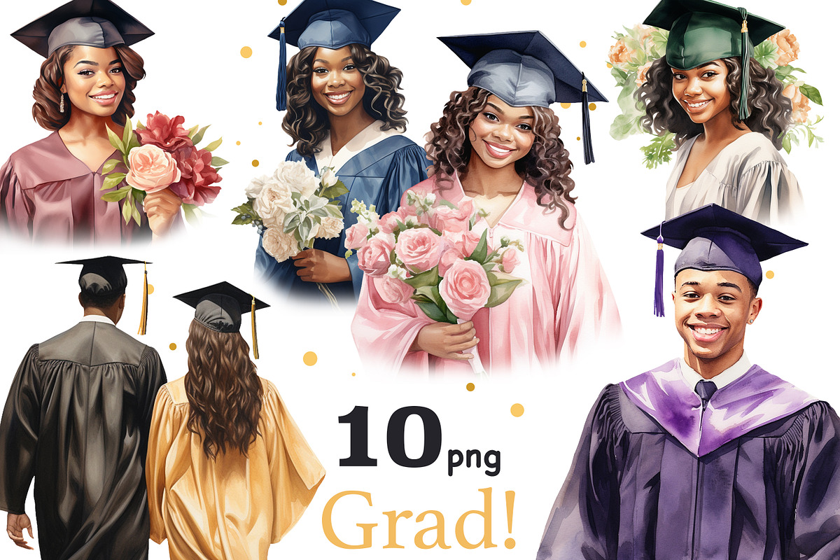 Graduation Black Girl Clipart, an Education Illustration by GlamArtZhanna (Photo 1 of 4)