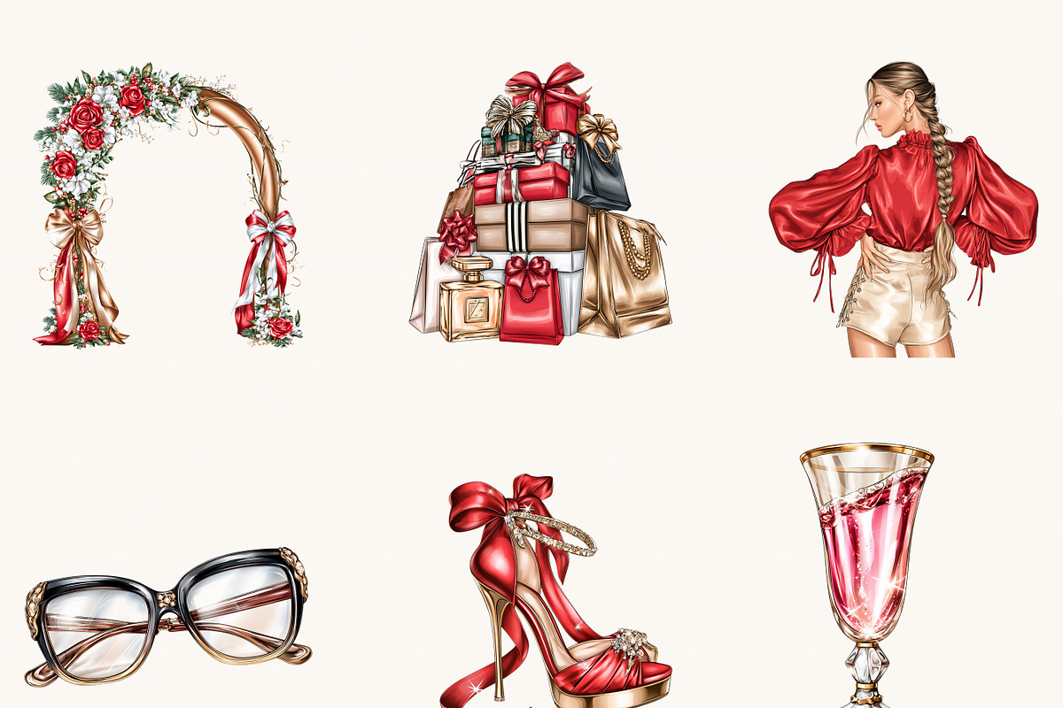 Glam Fashion Christmas Clipart, a Seasonal Illustration by BusyDaydesign (Photo 3 of 9)
