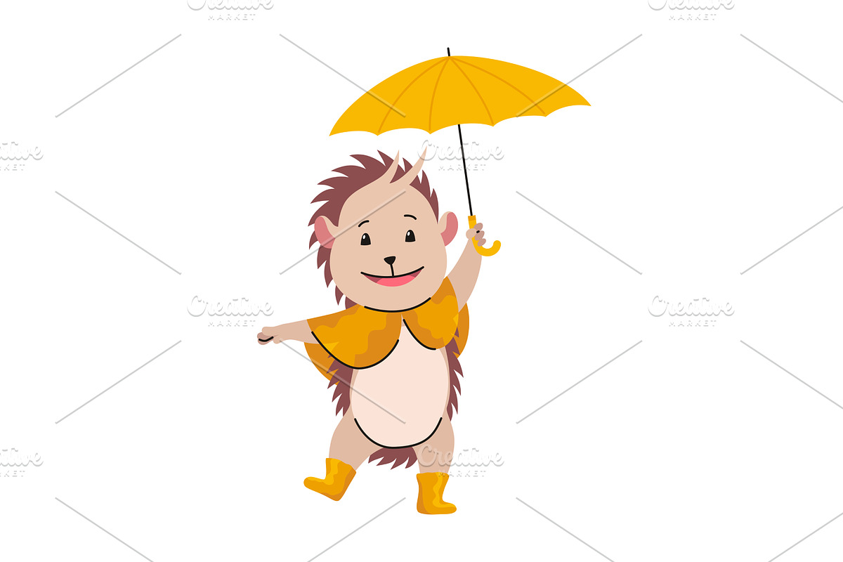 Lovely hedgehog with umbrella. Cute, an Animal Illustration by the8monkey
