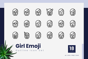 Girl Emoji Outline Icons, an Outline Icon by Zeer Graphic