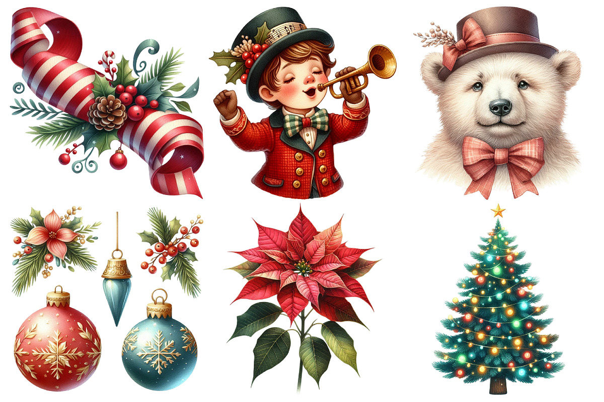 Vintage Noel Retro Christmas Clipart, an Illustration by Pixels.Craft (Photo 3 of 7)
