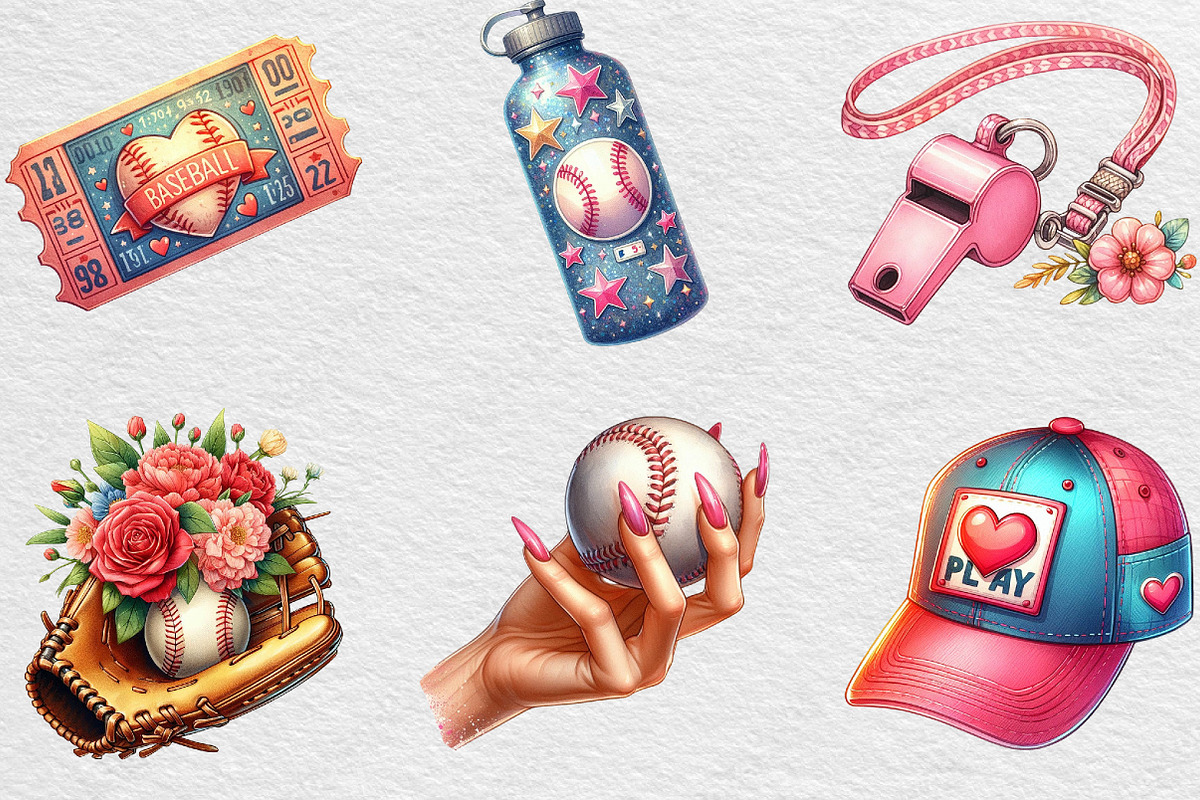 Retro Girly Baseball Clipart Sublima, an Illustration by Black Bird Studio (Photo 3 of 6)