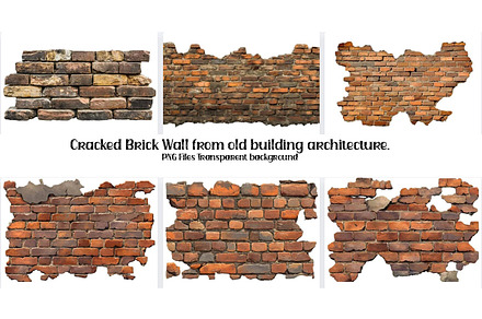 Broken Red Brick Wall PNG Bundle