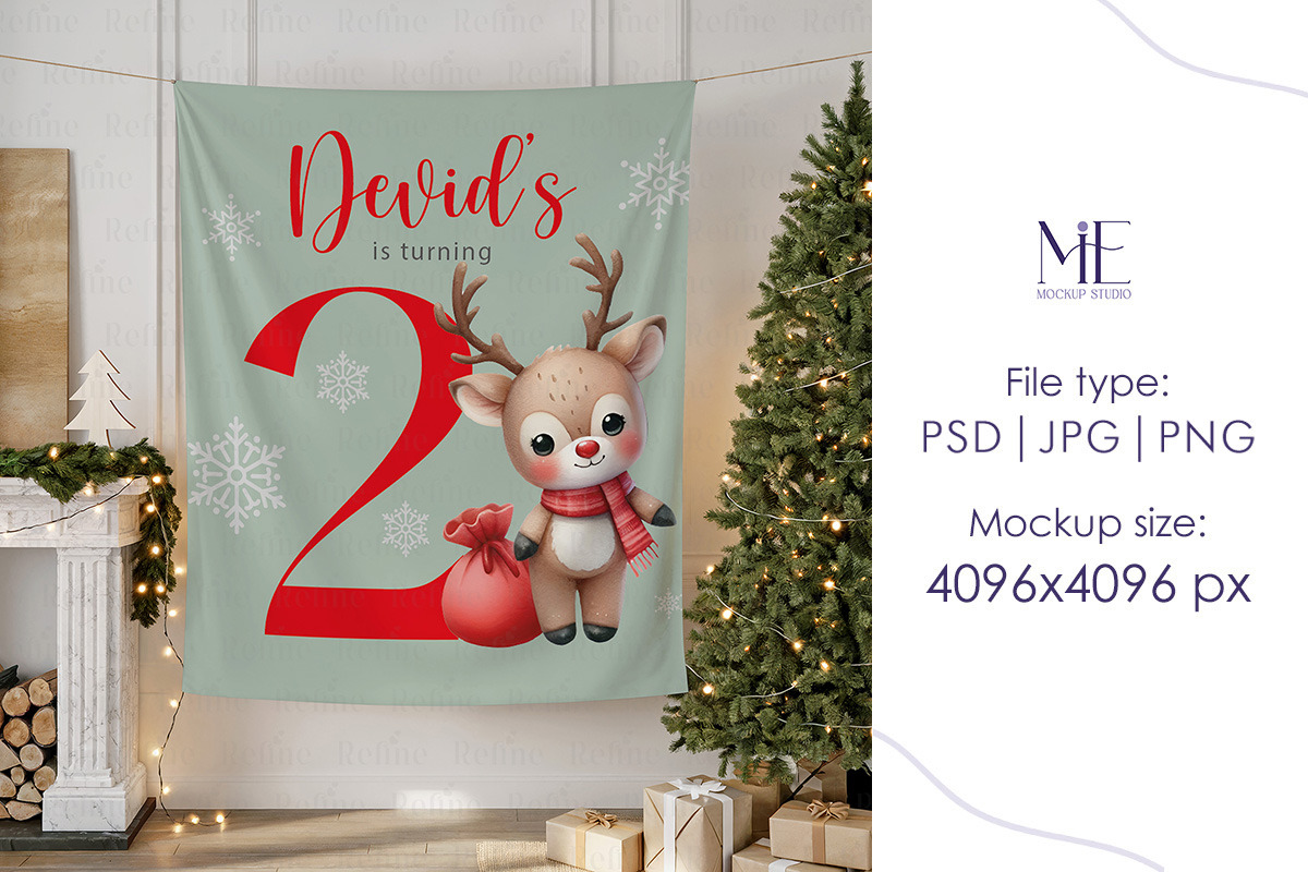 Tapestry Mockup Christmas Banner, a Merchandise Mockup by Mie Mockup Studio (Photo 5 of 7)
