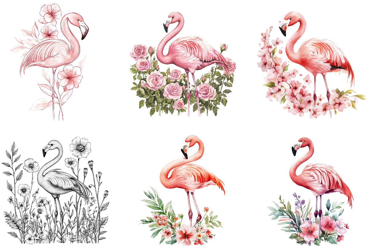 Floral Flamingo clipart, an Illustration by DreamArtGraphic (Photo 2 of 4)