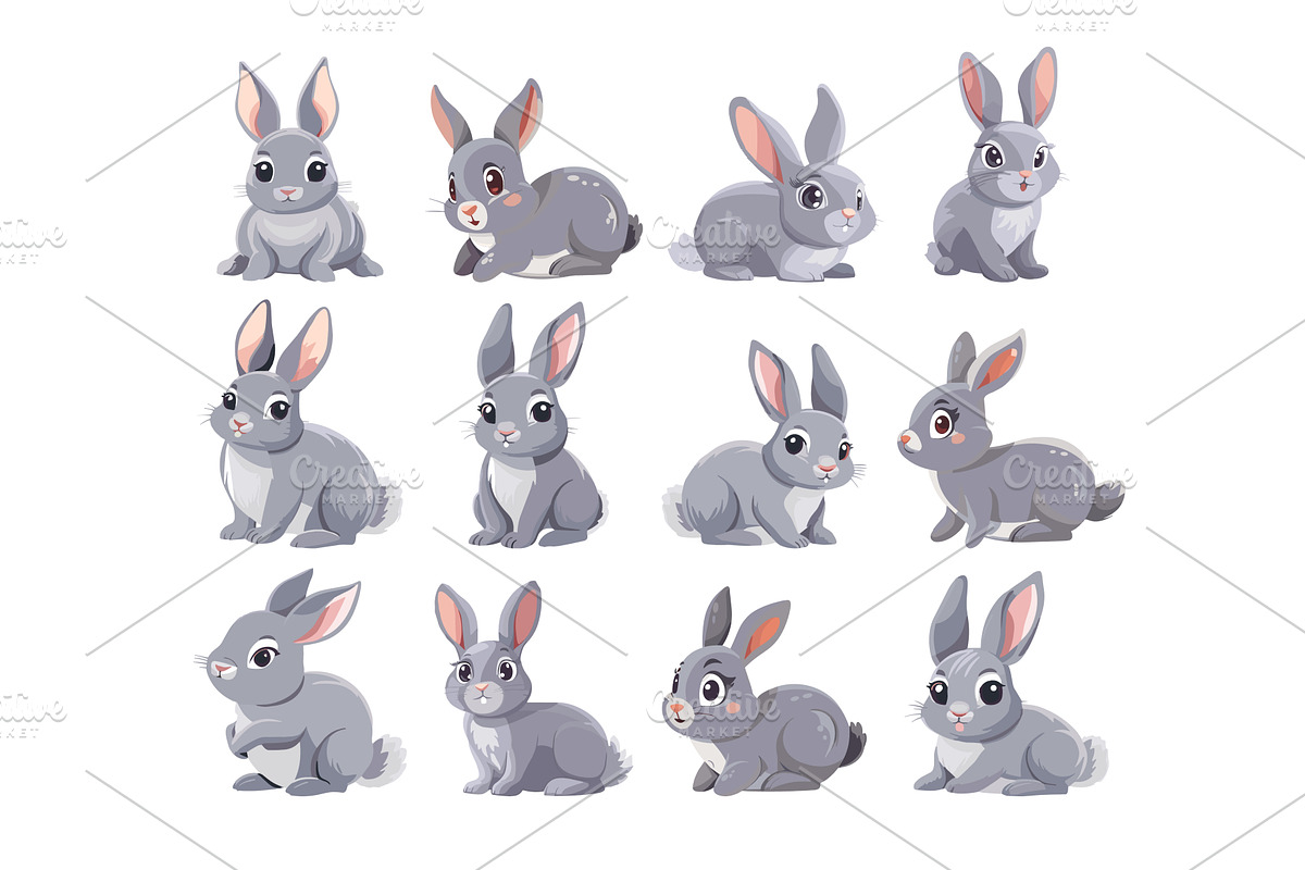 Bunny cartoon vector set. Cute, an Animal Illustration by Onyx