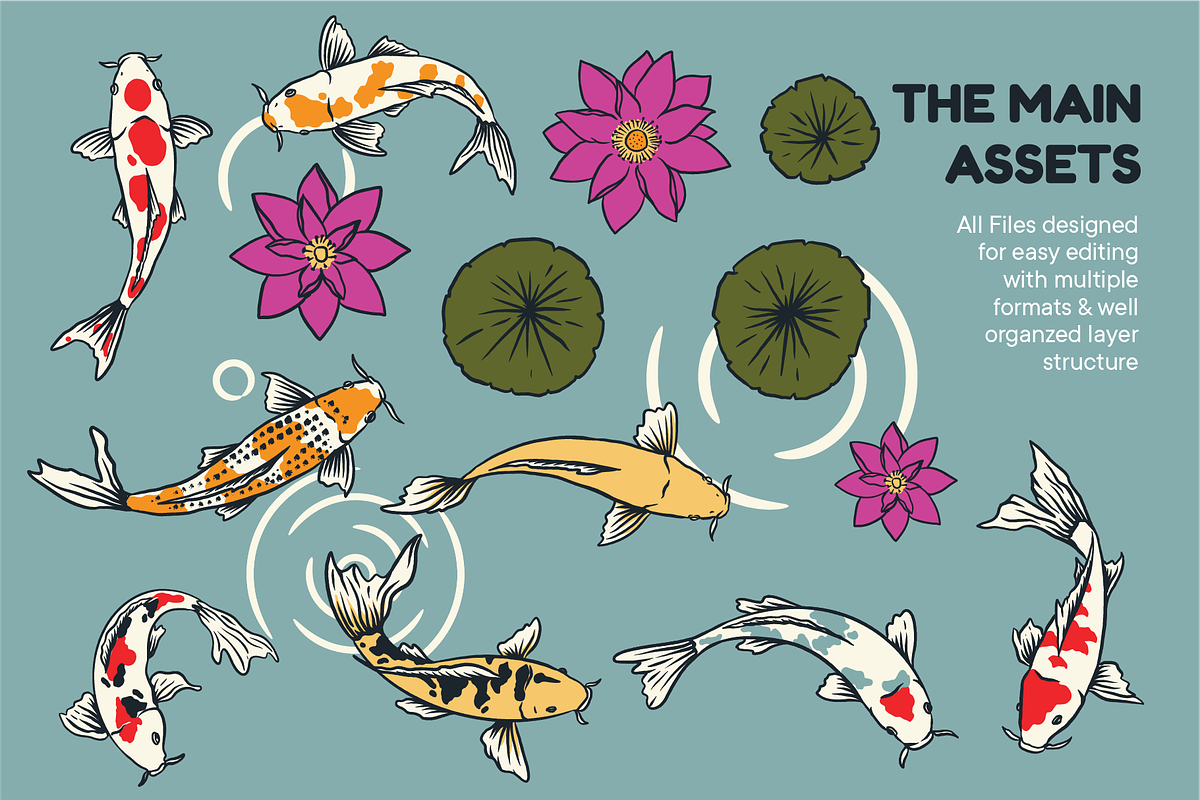 Koi Fish Japanese Carp Illustration, an Illustration by ARQAM Studio (Photo 3 of 10)
