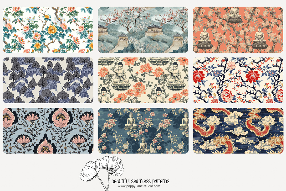 70 assorted Asian seamless pattern, a Pattern Graphic by Poppy Lane Studio (Photo 7 of 10)