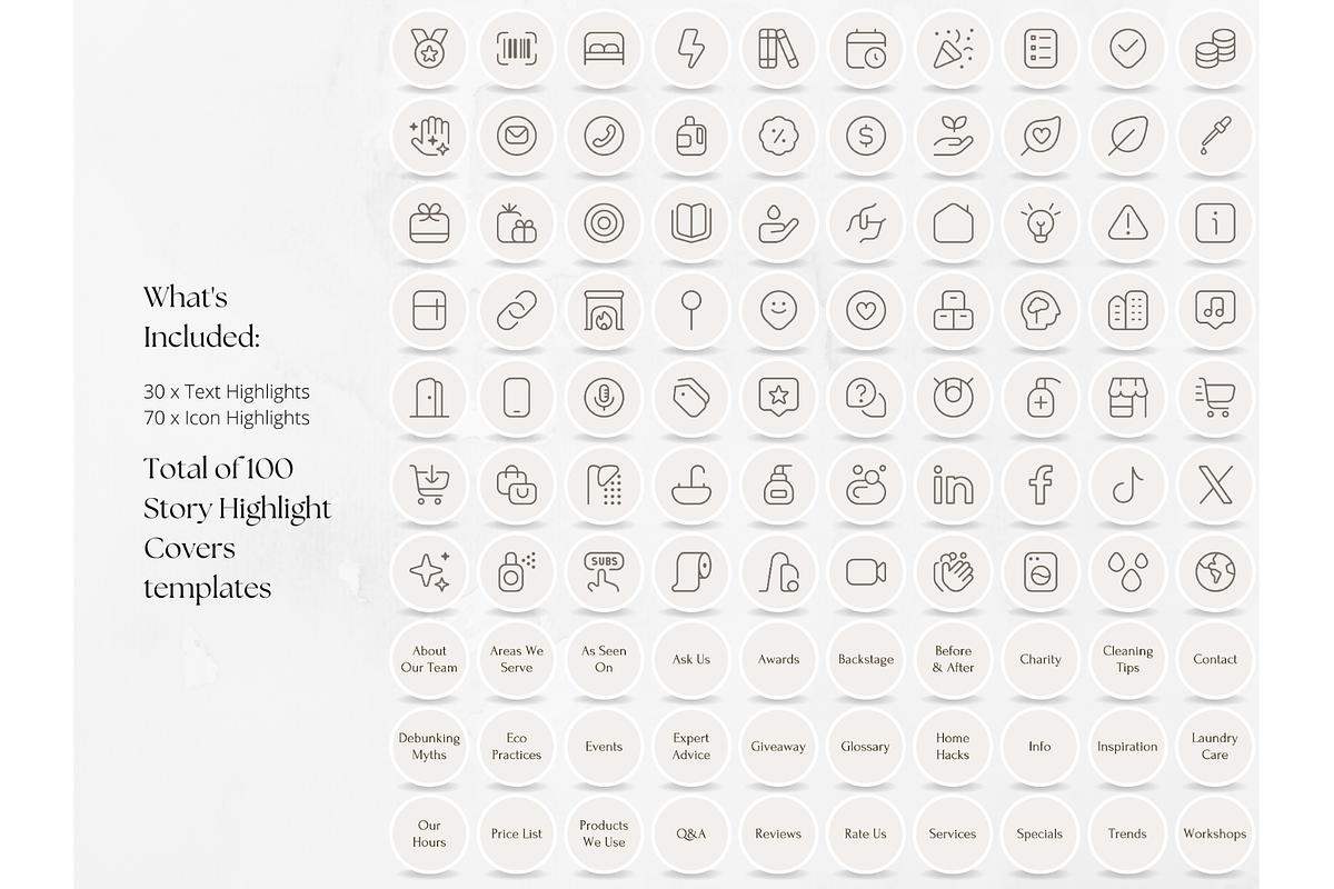 100 Cleaning Story Highlight Covers, a Social Media Template by PatternLab. (Photo 2 of 9)