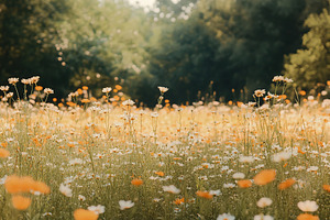 Vibrant wildflower field in sunny woodland during early summer afternoon, a Nature Photo by AlyaAnd