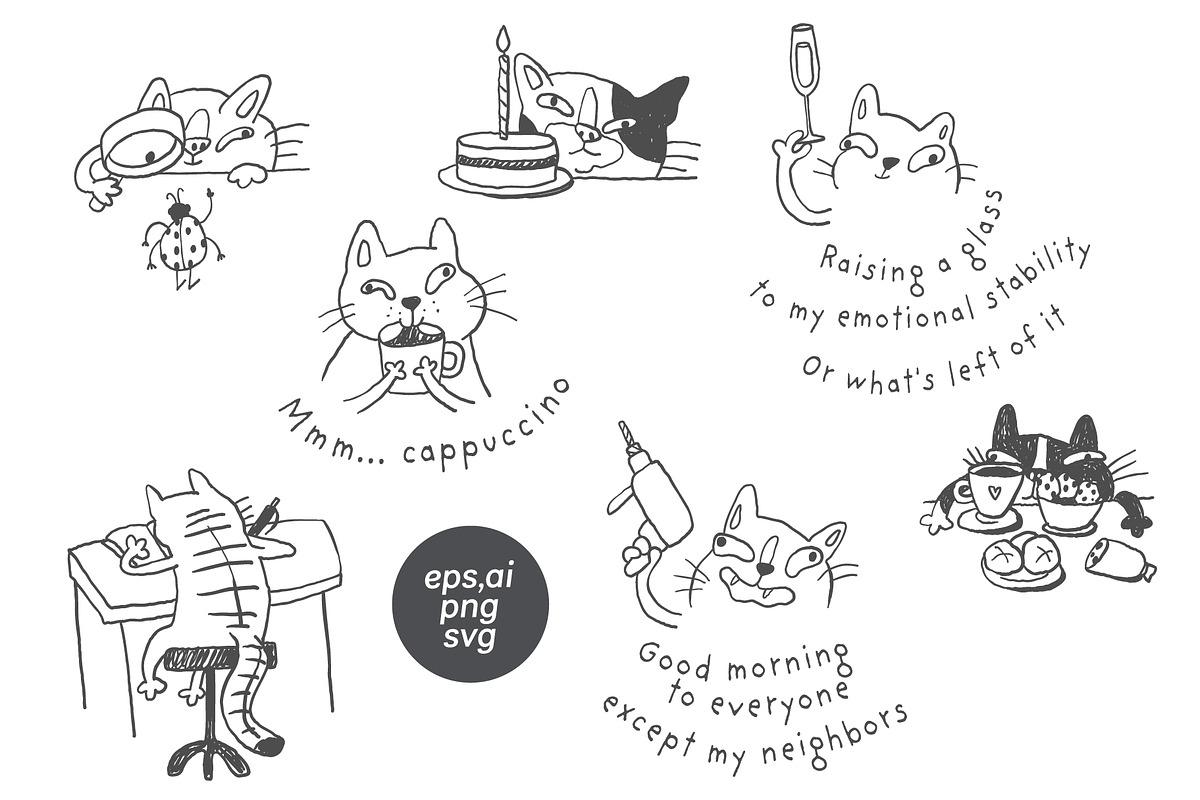 Funny Cat Line Art Doodles, an Illustration by Anastasiya Klempach (Photo 1 of 10)