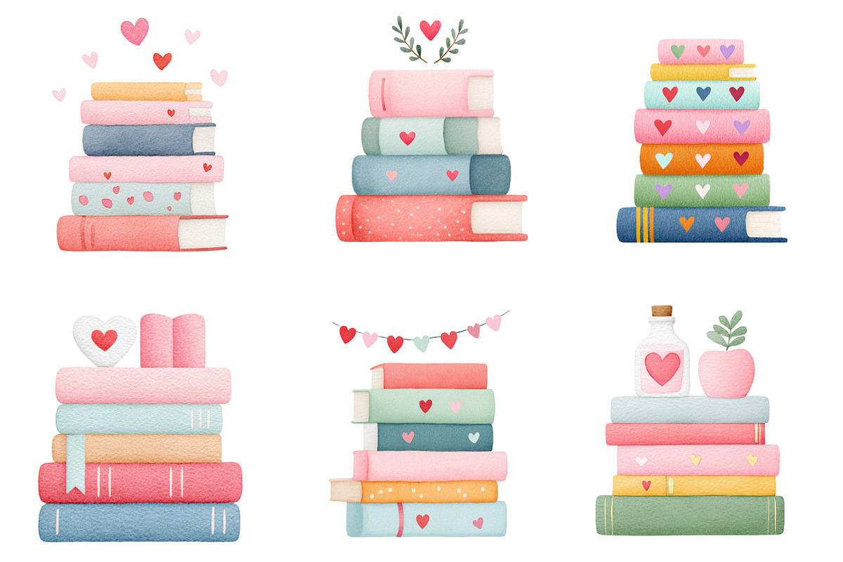 Valentine Stack of Books Clipart, an Illustration by Dream Creation (Photo 4 of 7)