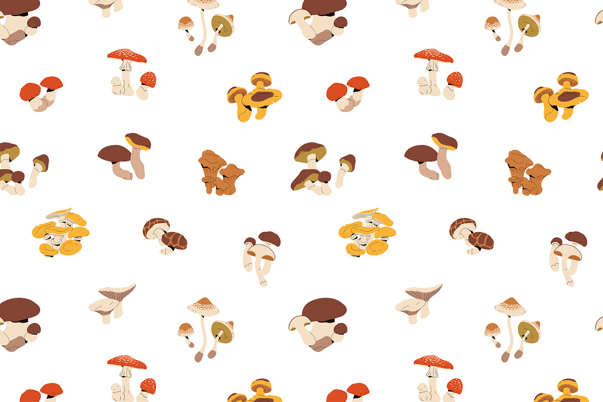 Forest mushrooms, fungi set, pattern, a Food Illustration by PaperTrident (Photo 5 of 6)