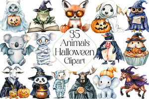 Watercolor Halloween Animals Clipart, an Illustration by DreamPrint404