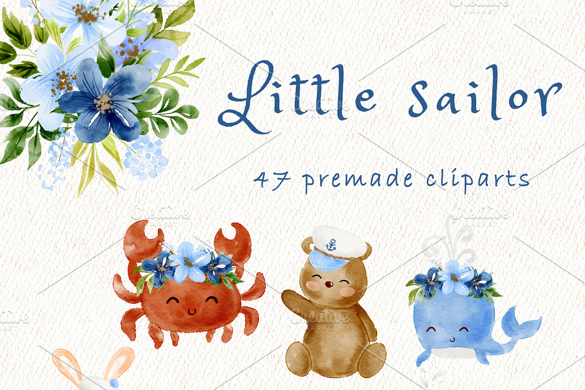 Little sailor nursery clipart, an Animal Illustration by heyiamalice (Photo 3 of 12)