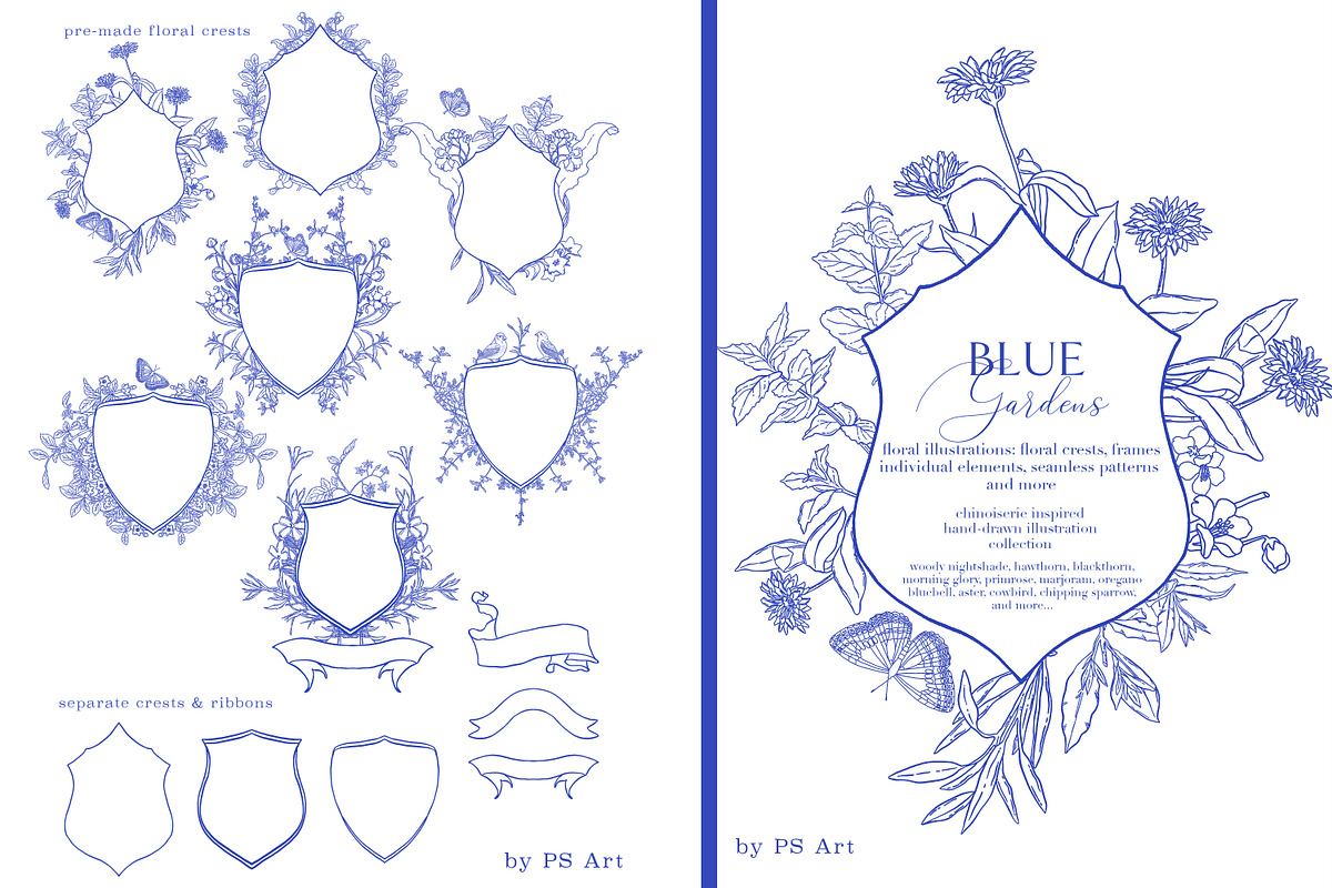 Blue Gardens Chinoiserie set, a Texture Illustration by Patishop Art (Photo 6 of 11)