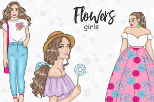 Flowers Girls Clipart, a Person Illustration by GlamArtZhanna