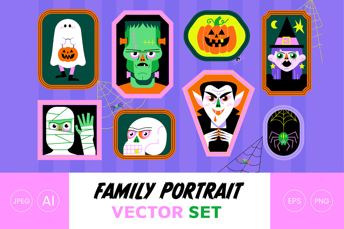 Halloween vector family portrait, a Decorative Illustration by Delphine Meier