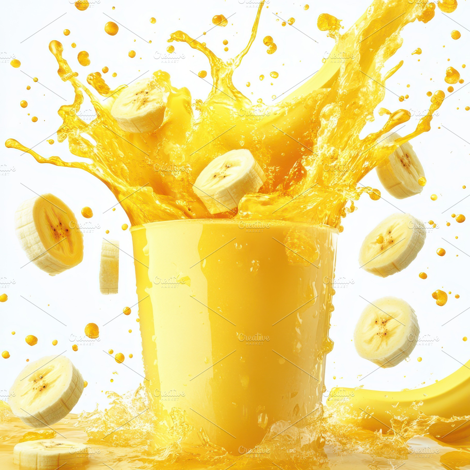 Banana juice splash with bananas iso, a Food & Drink Photo by Pixeness Studio