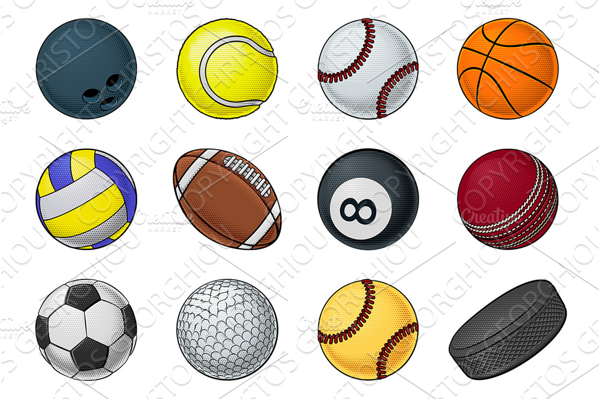 Sport Ball Set Sports Balls Halftone, a Sport Illustration by Christos Georghiou