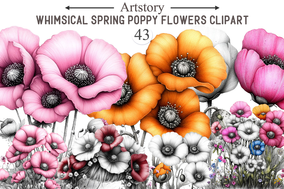 Whimsical Spring Poppy Flowers Clipa, an Illustration by designcity5 (Photo 1 of 5)