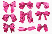Watercolor clipart pink bows. Clipar, a Decorative Illustration by Julia Bogdan (Thumbnail 2 of 3)