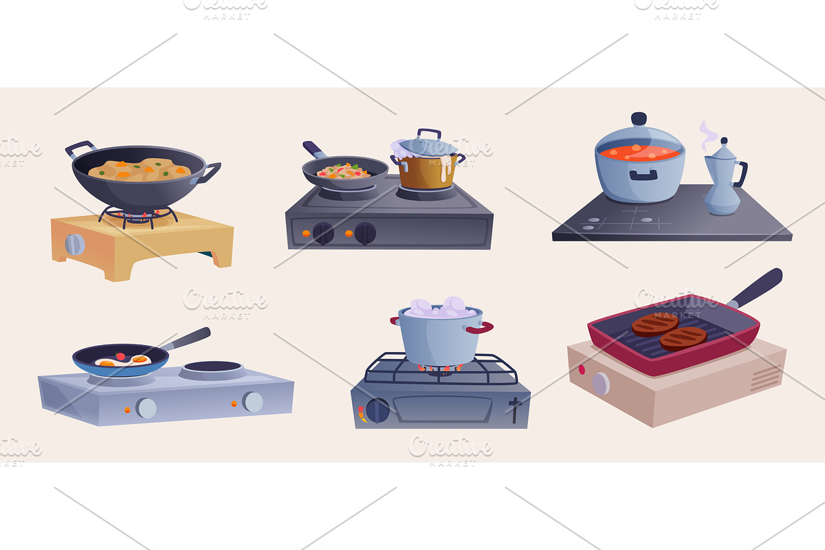 Stove food. Preparing products on, an Object Illustration by Onyx
