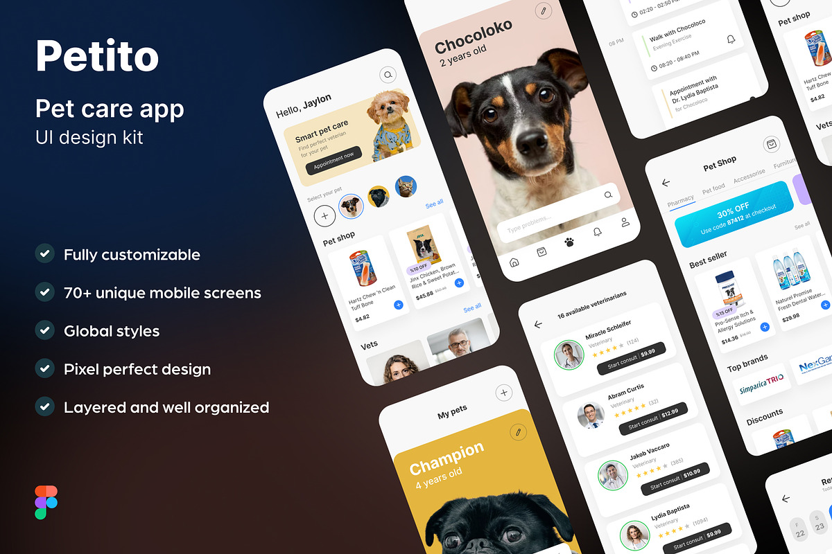 Petito Pet Care App UI Kit, an UI Kit Template by phoneixdesign (Photo 1 of 5)