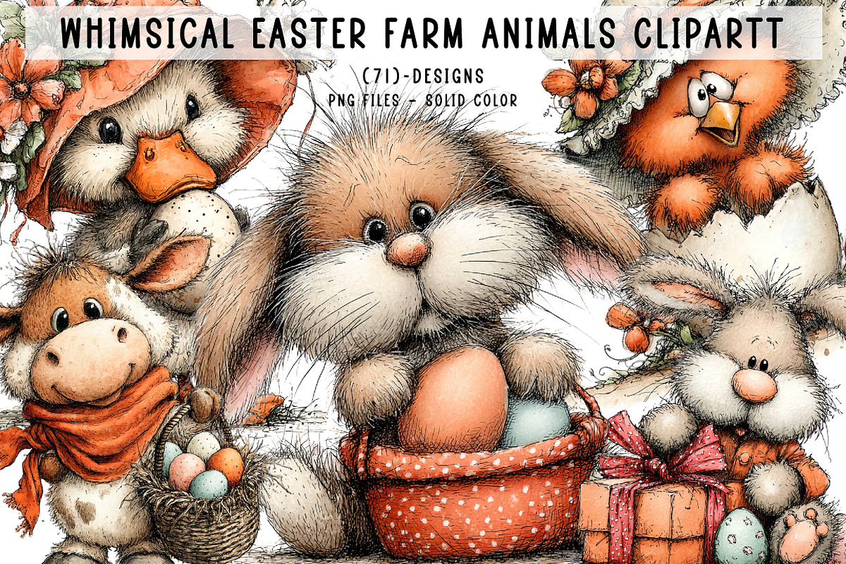Whimsical Easter Farm Animals Clipar, an Illustration by CreationArt (Photo 1 of 6)