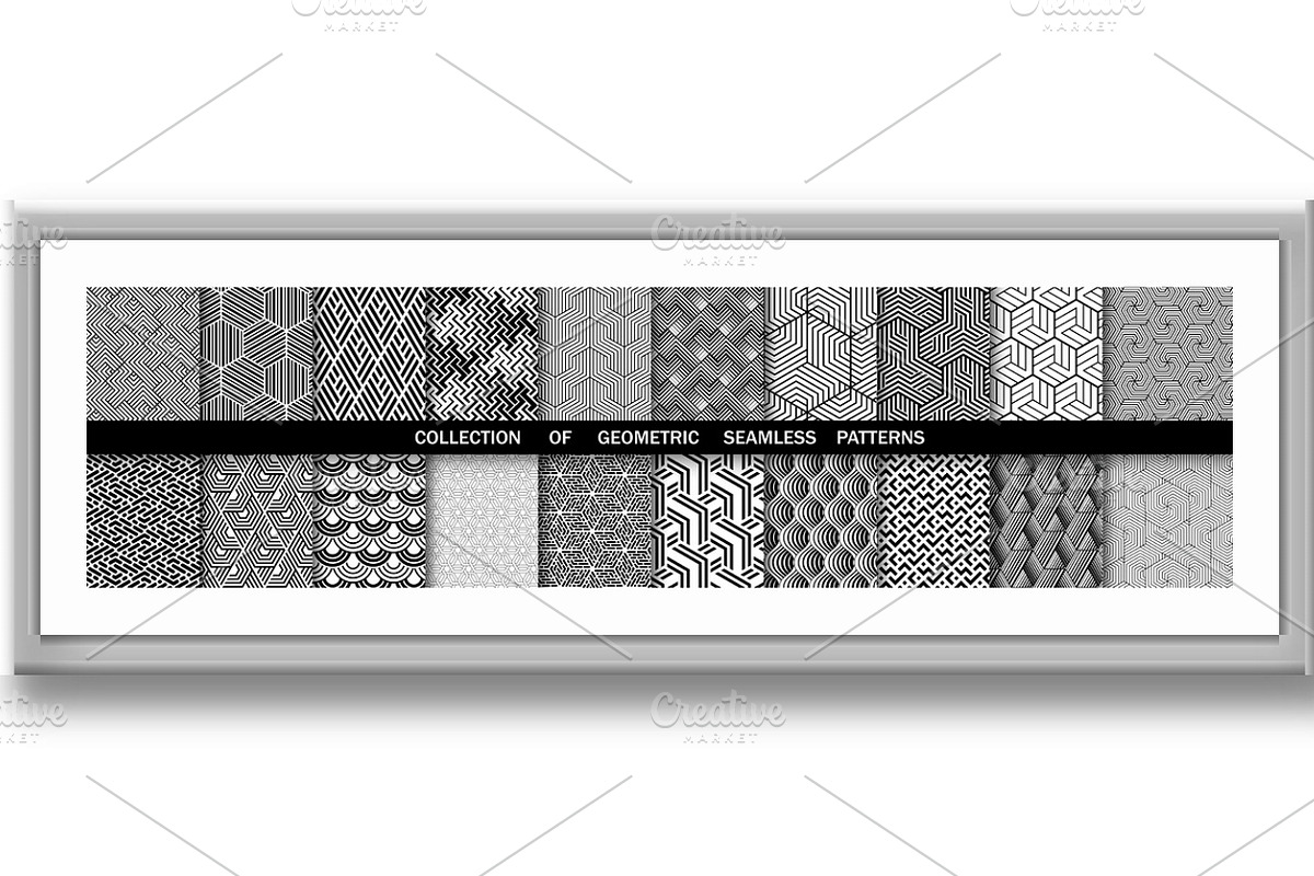 Geometric set of seamless black and, a Pattern Graphic by RODINA (Photo 3 of 3)