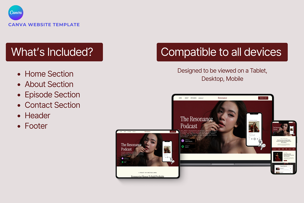 Podcast Canva Website Template Kit, a Landing Page Template by Web Template Market (Photo 2 of 4)