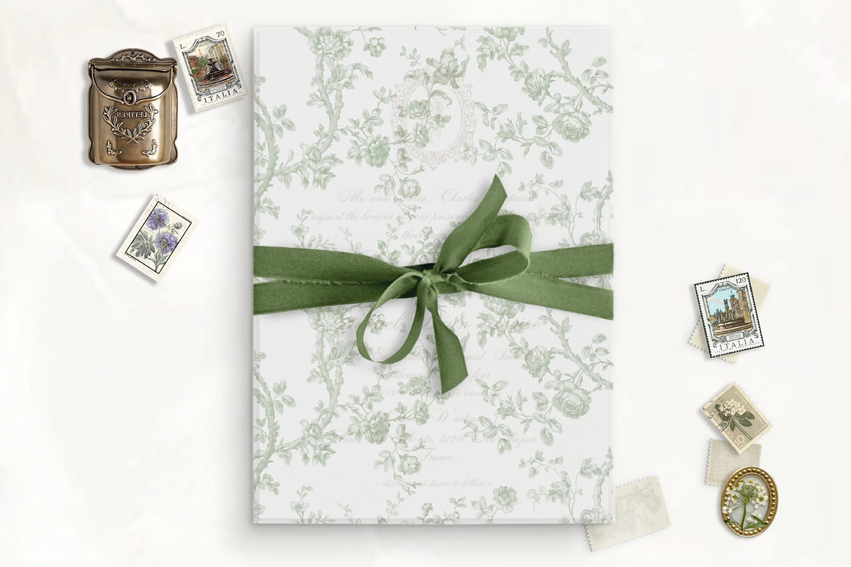 Sage Toile Printable Vellum Overlay, a Stationery Template by SilverJoyAtelier (Photo 1 of 2)