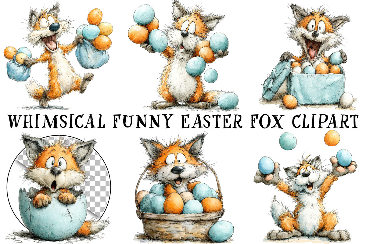 Whimsical Funny Easter Fox Clipart, an Illustration by OK Design (Photo 2 of 6)