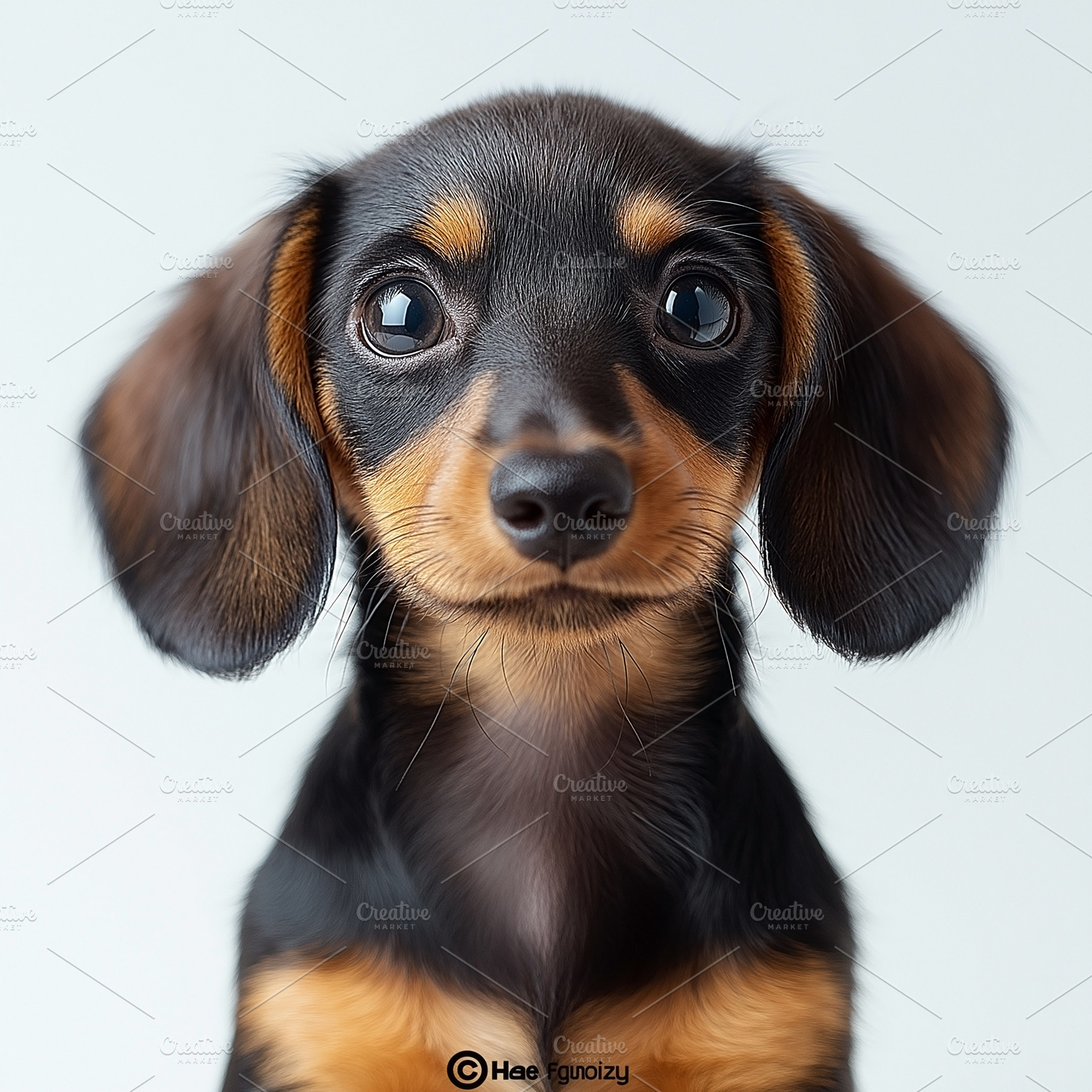 Adorable black and tan Dachshund puppy with big expressive eyes, showcasing a c, an Animal Photo by ImageMir