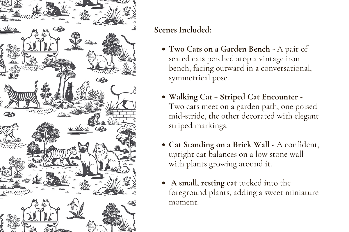 Cat Toile Illustrated Pattern, a Background Graphic by Hughes Studio (Photo 4 of 8)