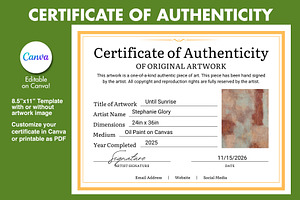 Certificate of Authenticity Template