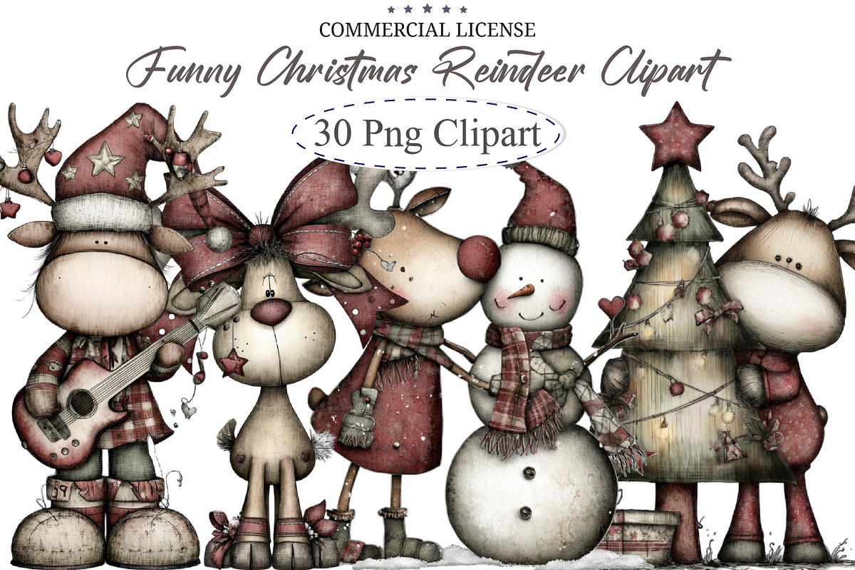 Funny Christmas Reindeer Clipart, an Illustration by designcity5 (Photo 1 of 5)
