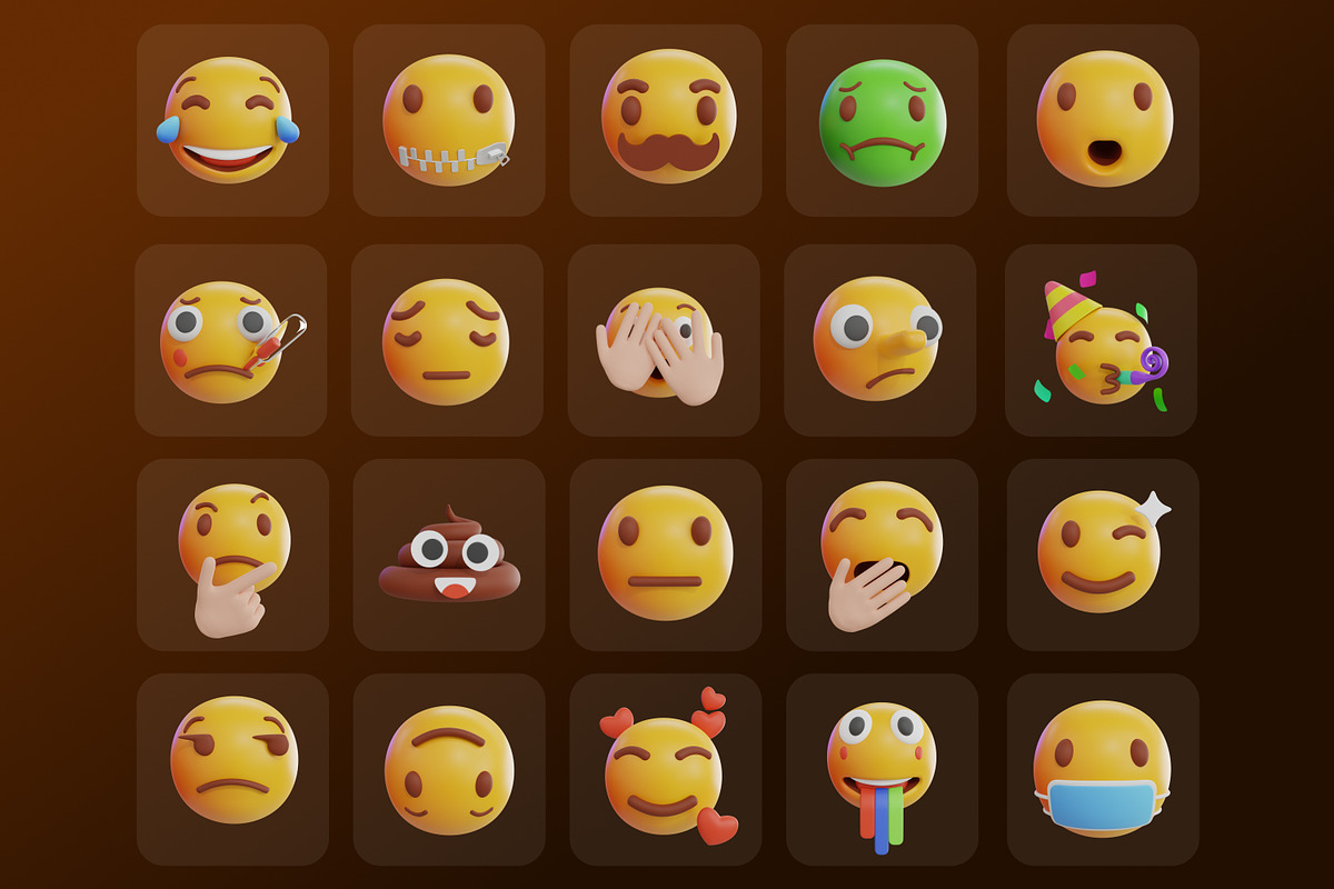 Emoticon 3D Icon Set, an Object 3D Model by Permadi Creative
