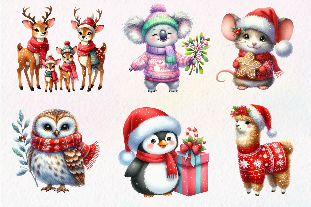 Christmas Cute Animals Clipart, an Illustration by Dream Creation (Photo 3 of 7)