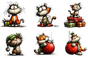Whimsical Christmas Cat Clipart, an Illustration by CreationArt (Thumbnail 4 of 5)