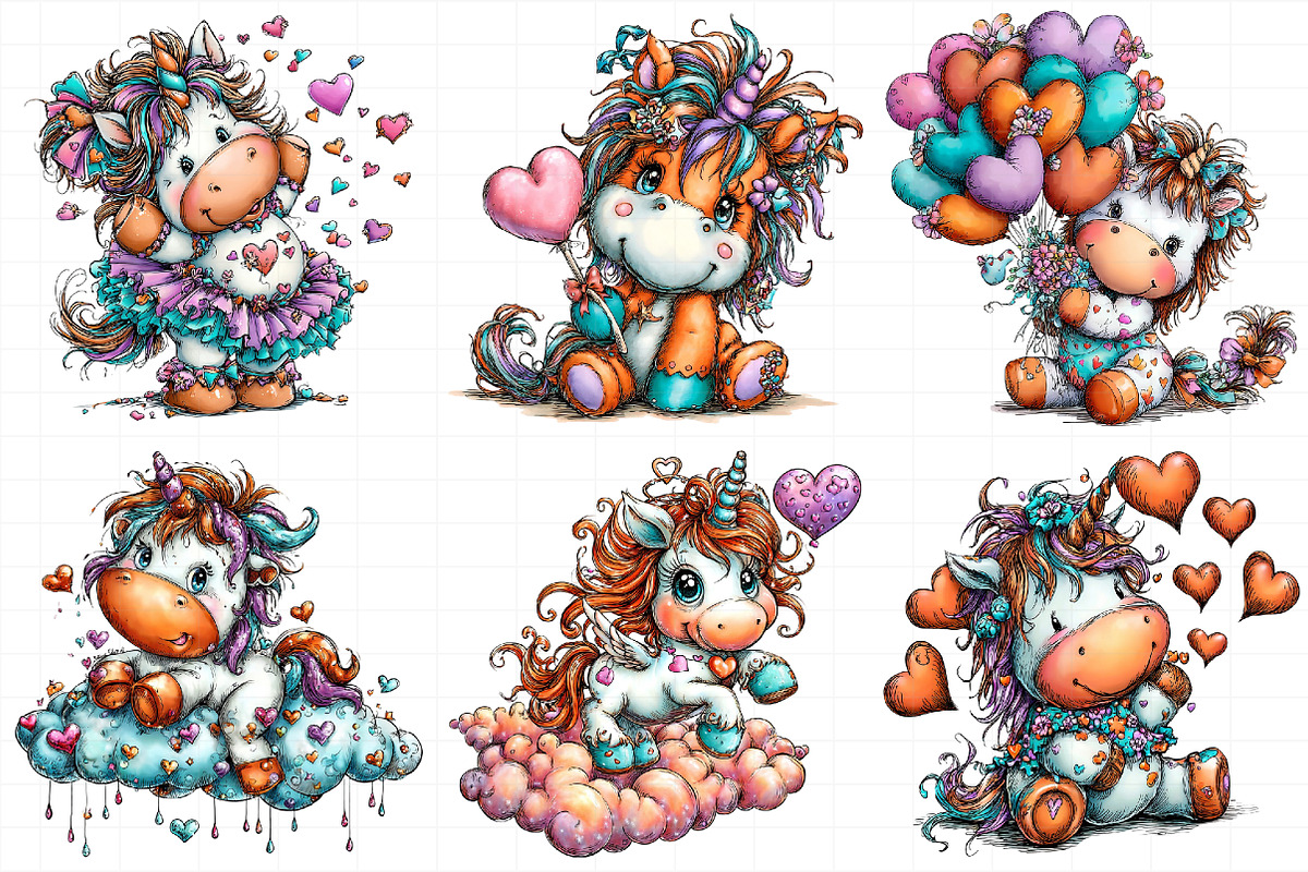 Whimsical Valentine Unicorn Clipart, an Illustration by Daily.Designs (Photo 6 of 8)