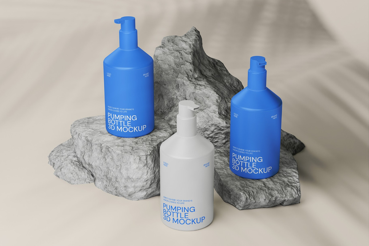 Pumping Bottle 3D Mockup, a Packaging Mockup by graphicook