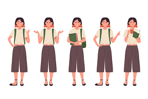 Student Girl Poses in Various, a Person Illustration by Flashvector