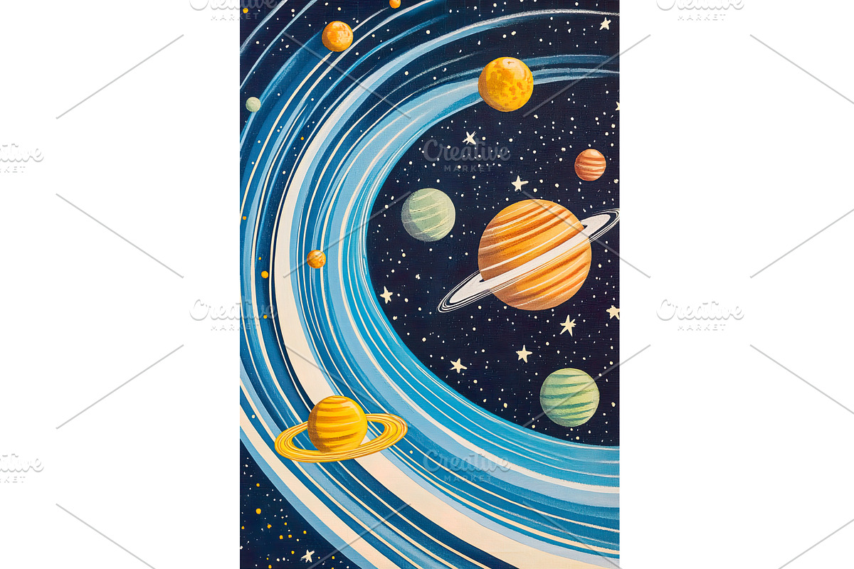Colorful planets and rings in a, an Illustration by Lermont51