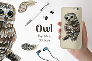 Owls in the forest .Woodland., an Animal Illustration by AkvarelRiver (Thumbnail 9 of 9)