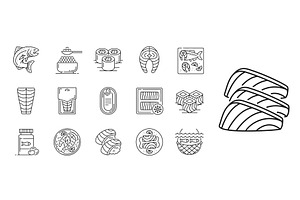 Salmon fish and meat line icons, an Object Illustration by Vector Tradition