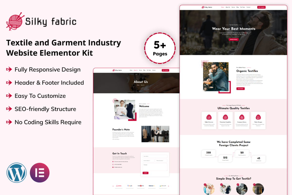 Silky-Fabric Textile Elementor Kit, a WordPress Template by Techeshta Solutions (Photo 1 of 6)